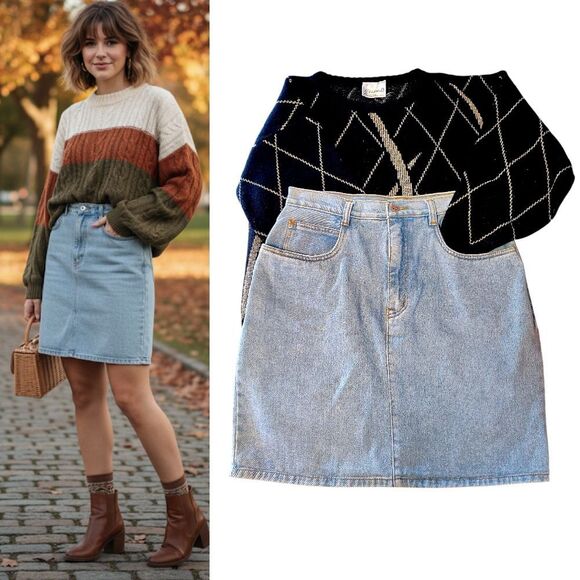 Bill Blass VTG Boho Chic Knee Length Light Denim Jean Skirt SZ 14 *Fits Like Med - Picture 1 of 10